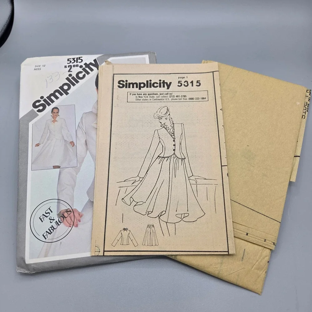 Vintage 1981 Simplicity 5315 Sewing Pattern Size 12 Ruffle Jacket Skirt 80s DIY